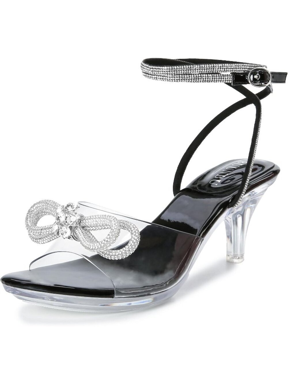 Women's Black Ankle Strap Platform Sandals Transparent Slingback High Heels